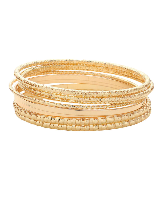 Textured Metal Stackable Multi Layered Bracelets 8 Set