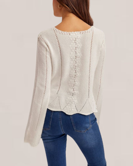Lace Trim Scallop Hem Scoop Neck Sweater