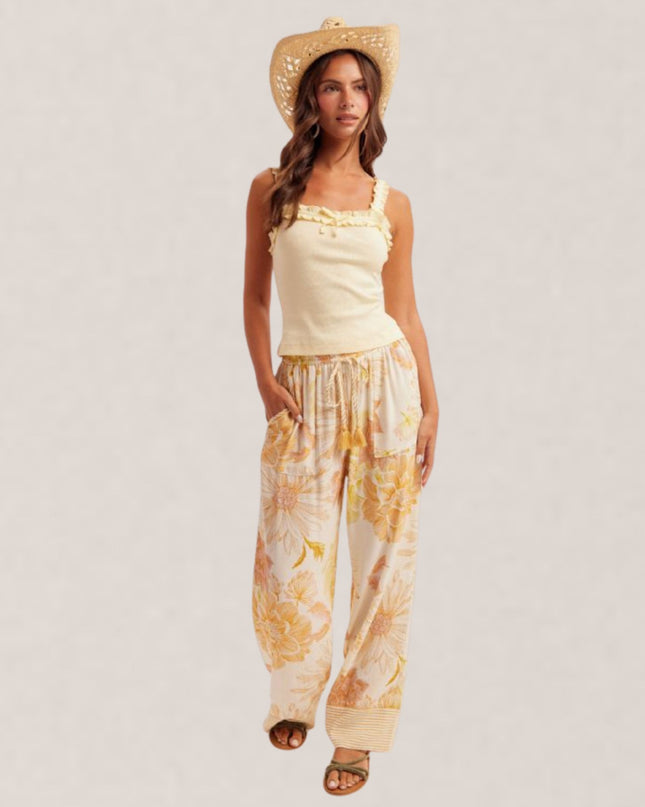 Stripe Contrast Floral Print Lounge Pants