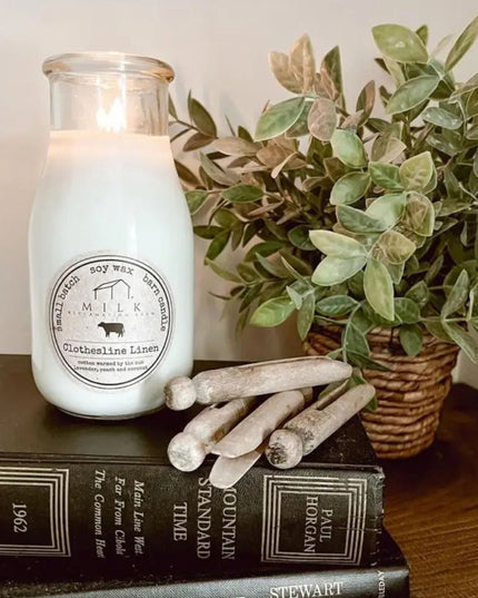 Clothesline Linen Milk Bottle Candle