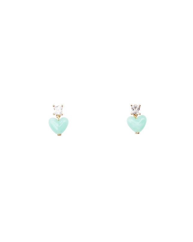 Square CZ Stone Resin Heart Droplet Earrings