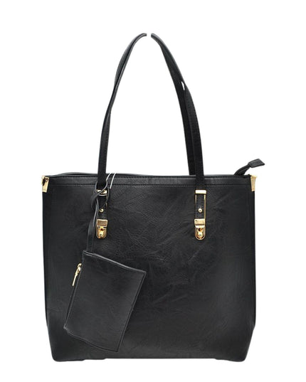 Large Tote With Gold Buckle Strap And Wristlet
