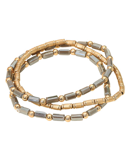 Metal Crystal Rectangle Beads 3 Bracelet Set