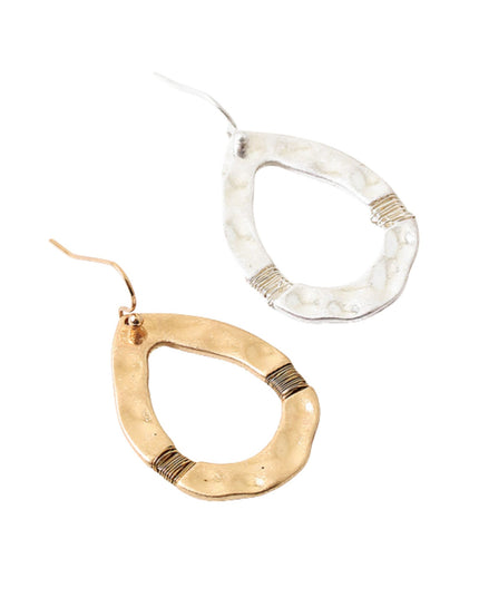 Wire Wrapped Oval Hammered Metal Earrings