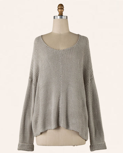 V Neck Cable Knit Long Sleeve Sweater