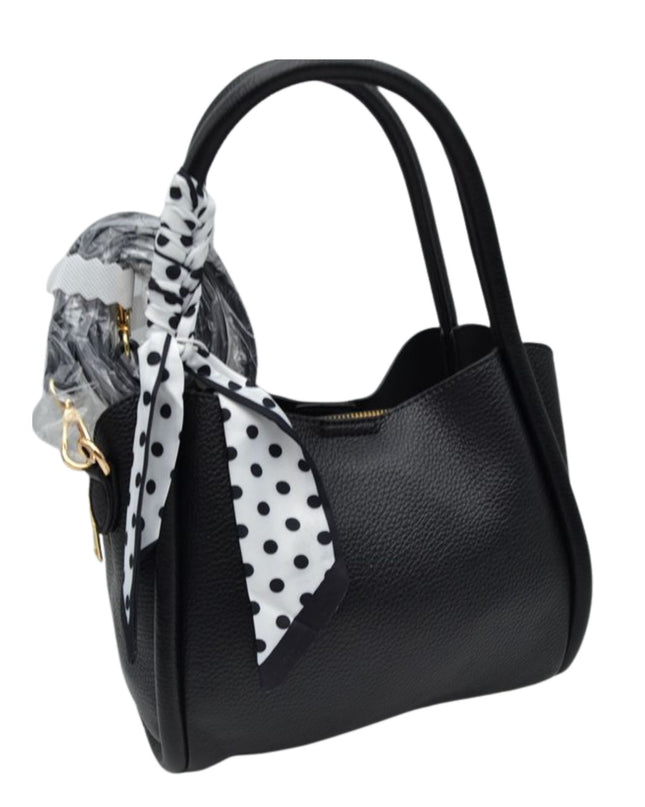 Scarf Detail Pebbled Vegan Leather Satchel Handbag