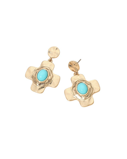 Oval Pearl Centered Cross Gold Metal Drop Dangle Earrings