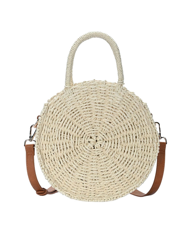 Top Handle Circle Straw Crossbody Bag