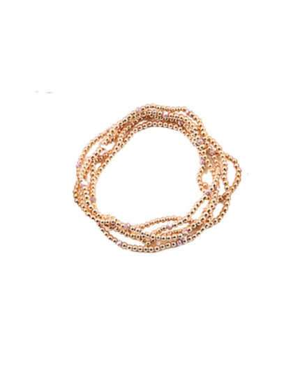 Spaced Tiny Crystal Gold Ball Bead 5 Bracelet Set