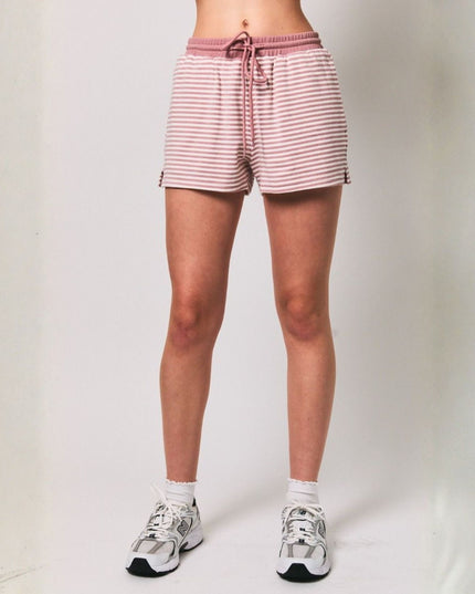 Mid Rise Elastic Tie Waist Striped Shorts