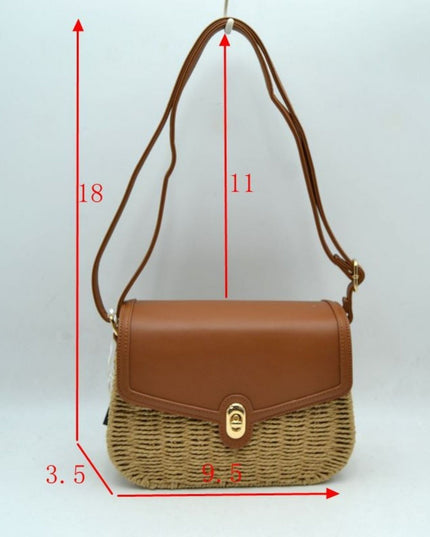 Vegan Leather Closure & Strap Straw Crossbody Bag
