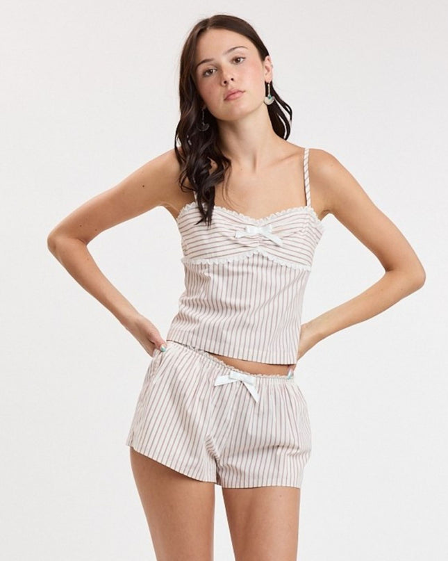 Cami Minimal Stripe Lace Ribbon Top
