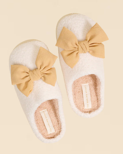 Tan Betty Bow Fuzzy Slippers