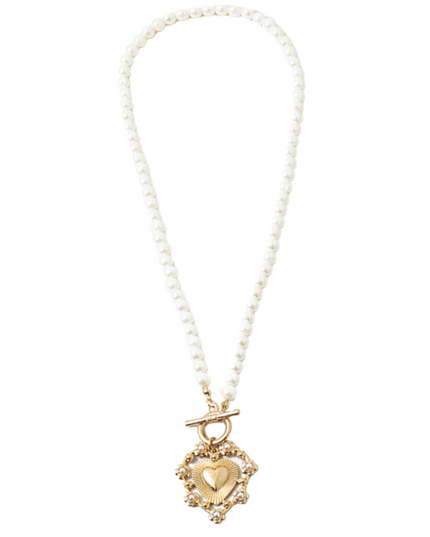 Pearl Toggle Chunky Heart Charm Necklace