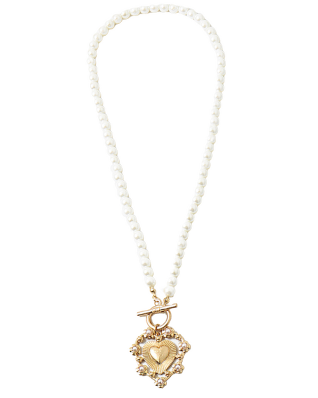 Pearl Toggle Chunky Heart Charm Necklace