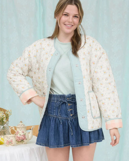 Floral Quilted Plaid Lined Jacket