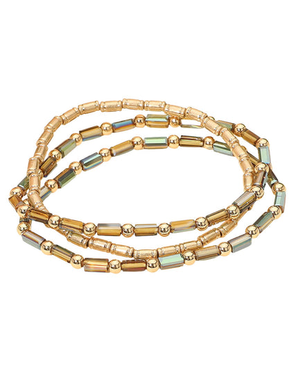 Metal Crystal Rectangle Beads 3 Bracelet Set