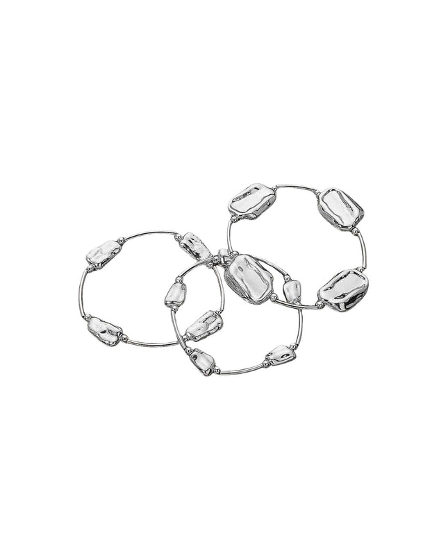 Abstract Organic Shape Metal Bead Bar Beaded Stretch Layered 3 Bracelet Set