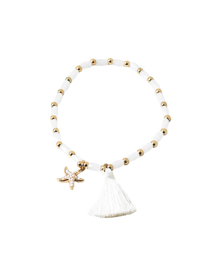 Starfish Tassel Charm Natural Stone Gold Ball Bead Bracelet