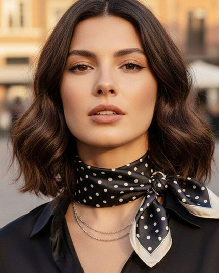 Polka Dot Print Square Silky Satin Scarf