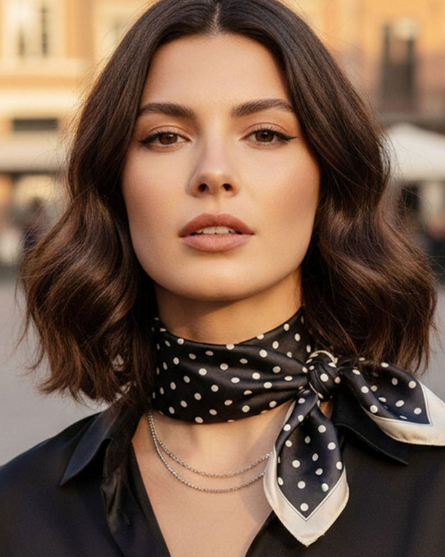 Polka Dot Print Square Silky Satin Scarf