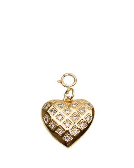 Rhinestone Lattice Puffy Heart Gold Charm