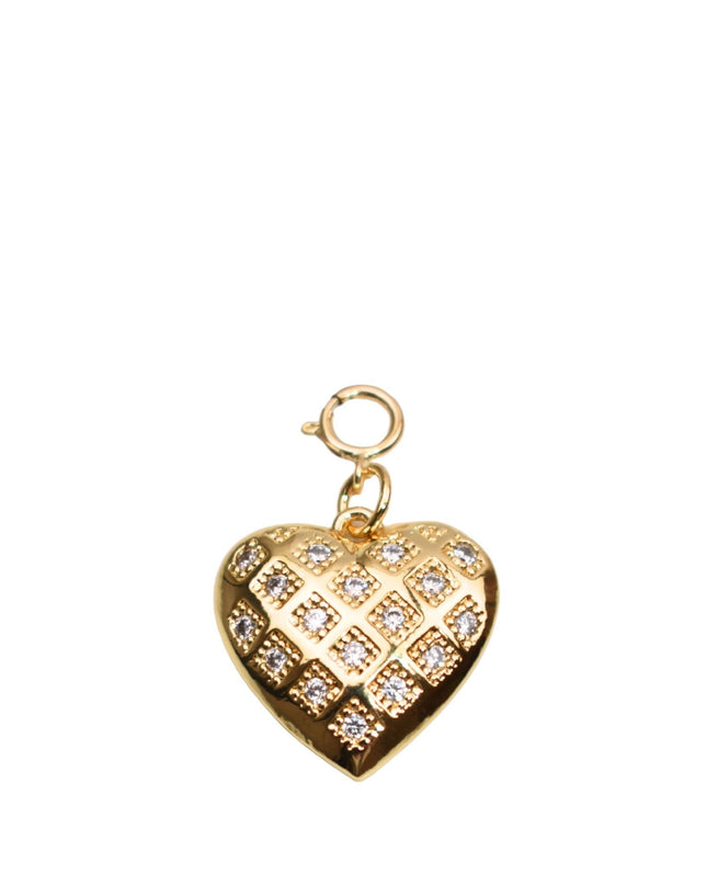 Rhinestone Lattice Puffy Heart Gold Charm