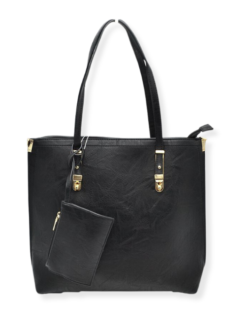 Large Tote With Gold Buckle Strap And Wristlet