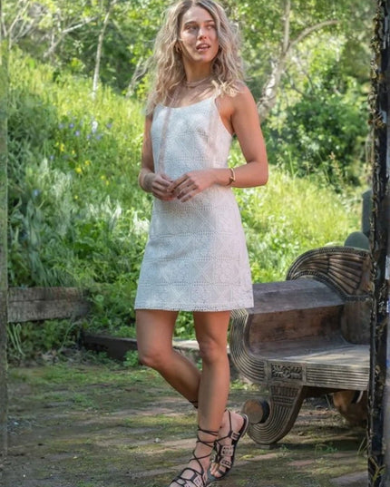 Crochet Lace Button Strap Mini Dress