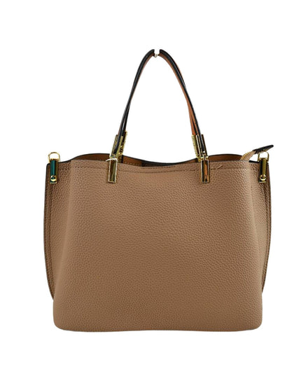 Gold Detailed & Brown Handled Textured Bag