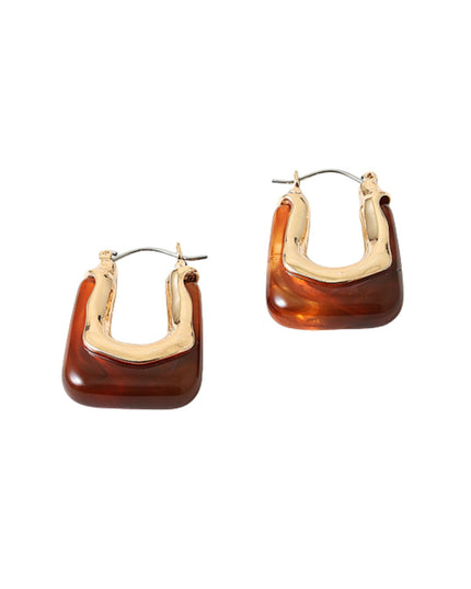 Resin Gold Metal Trim Square Hoop Earrings