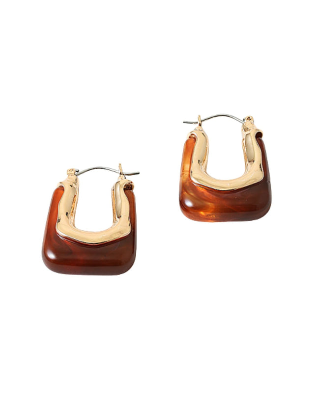 Resin Gold Metal Trim Square Hoop Earrings