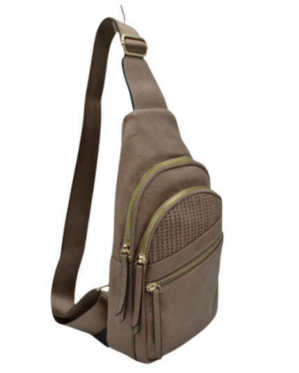 Laser Cut Front 3 Zip Sling Bag