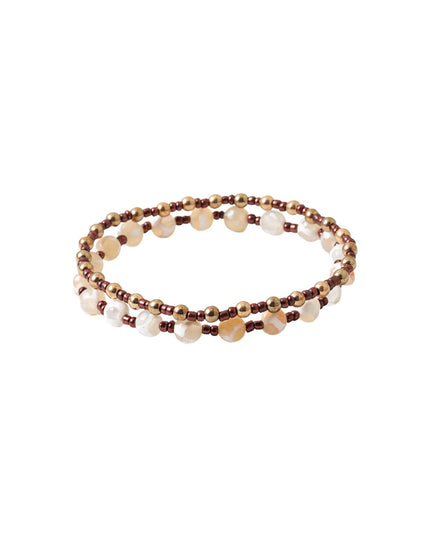 Seed Bead Pearl Gold Ball Bead 2 Bracelet Set