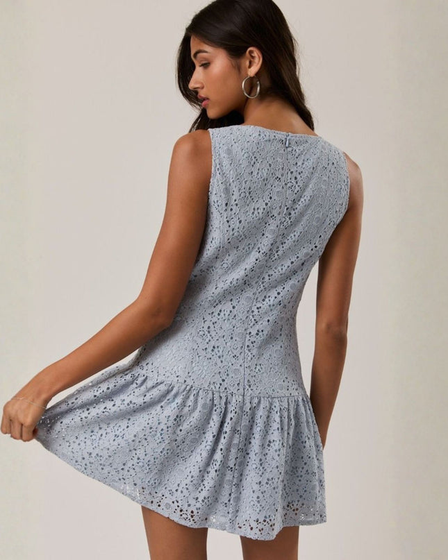 Lace Boat Neck Low Waist Sleeveless Mini Dress