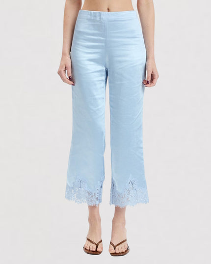 Lace Accent Ankle Length Satin Shine Pants