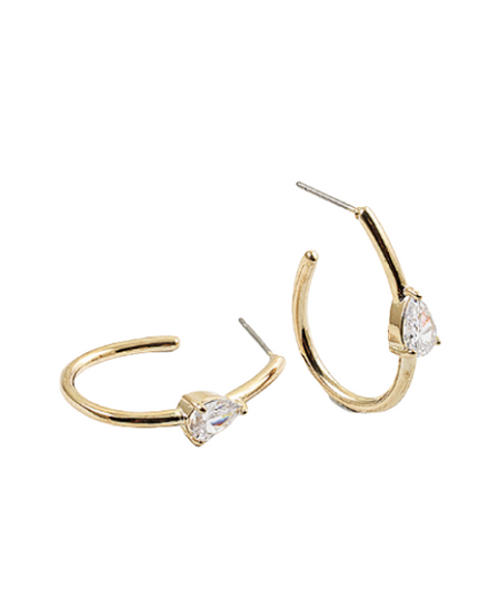 Oval CZ Stone Half Hoop Earrings