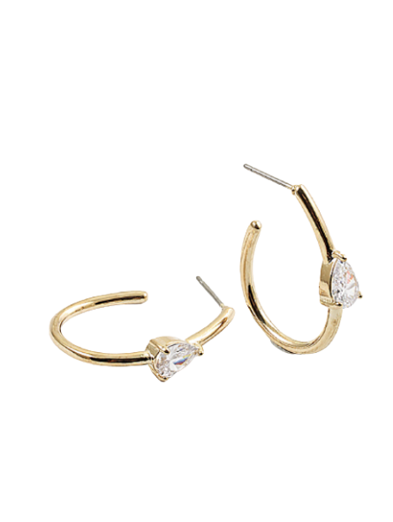 Oval CZ Stone Half Hoop Earrings
