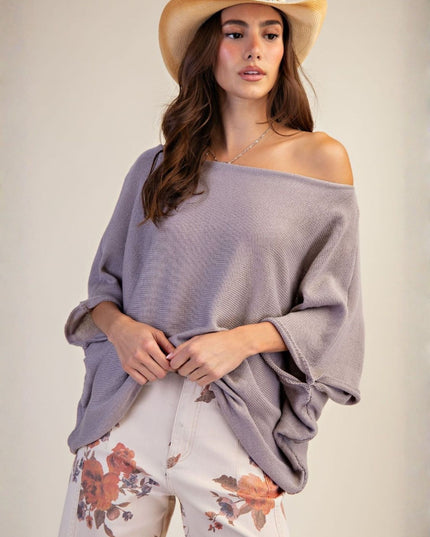 Boat Neck Short Sleeve Knit Sweater Top