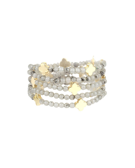 Marble Beaded Gold Clover Stretchable 5 Bracelet Set
