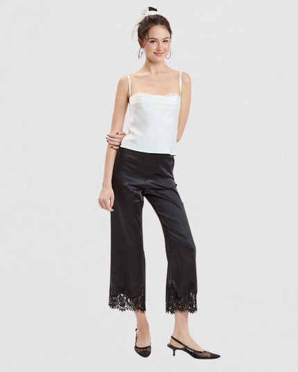 Lace Accent Ankle Length Satin Shine Pants