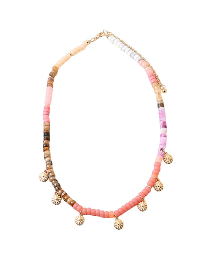 Candy Beaded Gold Flower Charm Necklace