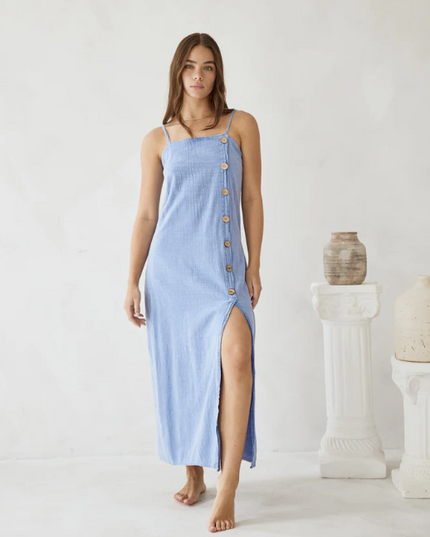 Malia Coconut Side Button Down Maxi Dress