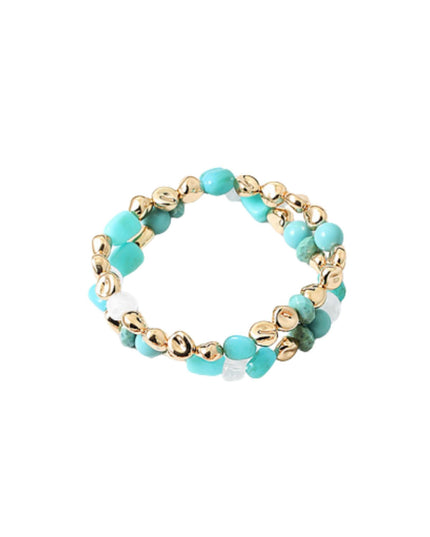 Natural Stone Asymmetrical Gold Metal Bead 2 Bracelet Set