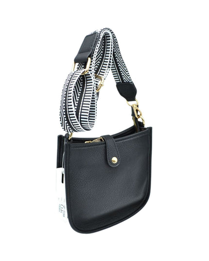 Stripe Strap Button Closure Messenger Bag