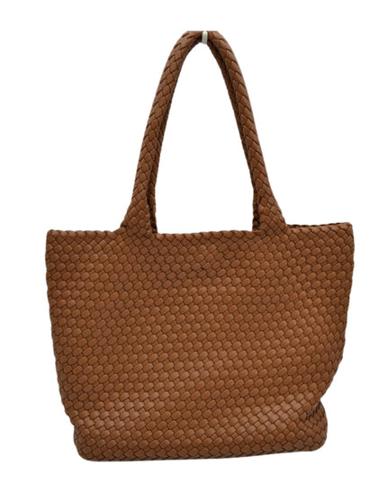Woven Double Strap Woven Leather Tote Bag With Pouch