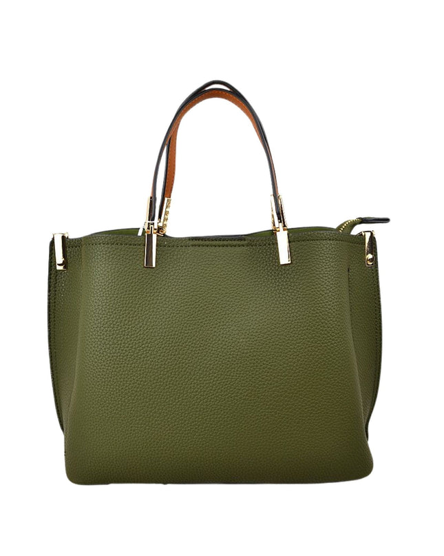 Gold Detailed & Brown Handled Textured Bag