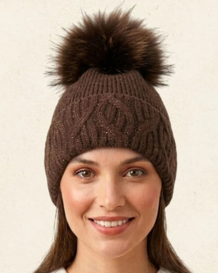 Oversized Pom Pom Cable Knit Winter Beanie Hat