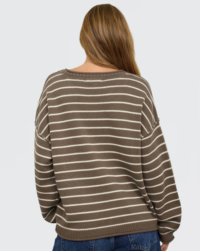 Striped Drop Shoulder Crew Neck Sweater