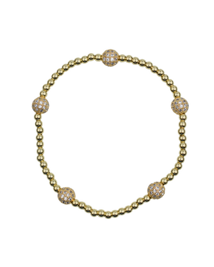 Crystal CZ Spaced Ball Gold Stretch Bracelet